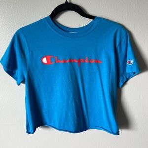 Champion cropped blue and red tshirt